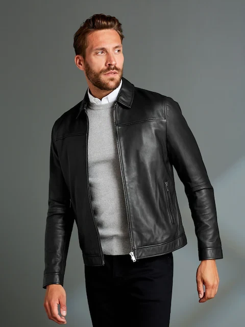 Black Signature Leather Collared Jacket